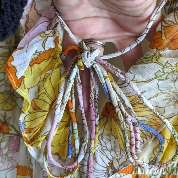 NEON Rose Floral Romper with Ruffles XL Feminine Romantic Whimsy Fairy - Picture 7 of 13